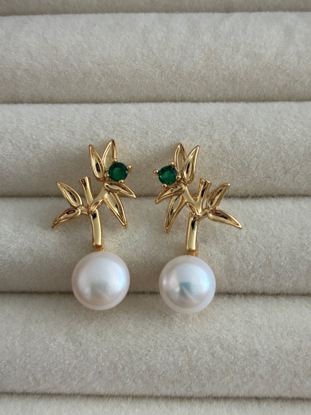 Gold Leaf Pearl Drop Earrings |Sterling Silver Posts | Christmas Gift for Her